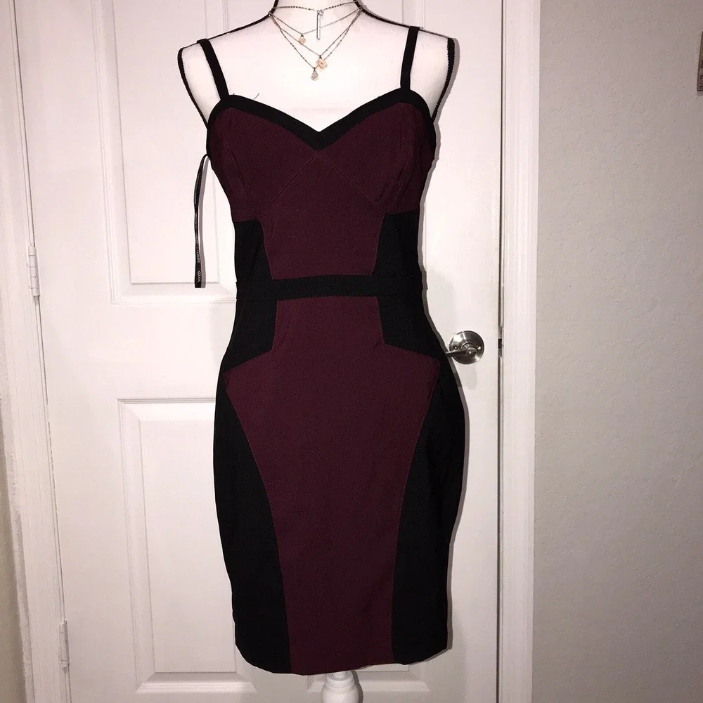 XOXO Colorblock Black Burgundy Sweetheart Neckline Spaghetti Strap Dress Sz 9/10 - Picture 3 of 13